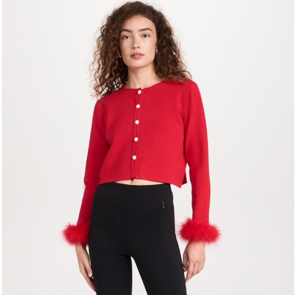 Sleeper Knitted Cardigan with Detachable Feathers in Flame Red